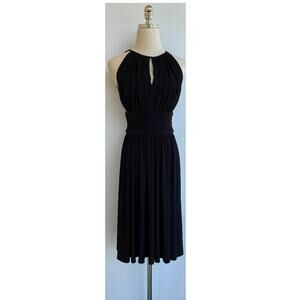 NWT WHITE HOUSE BLACK MARKET || Black Pleated Sleeveless Halter Dress sz 00